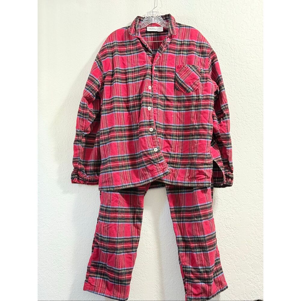 VERMONT COUNTRY STORE Pajamas Set Mens L Flannel Tartan Plaid Cotton Red